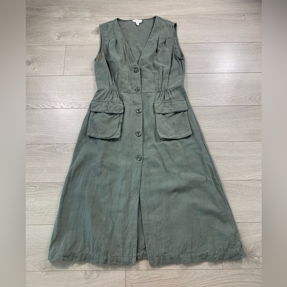 THE KORNER Khaki Midi Button Front Dress - Picture 4 of 13